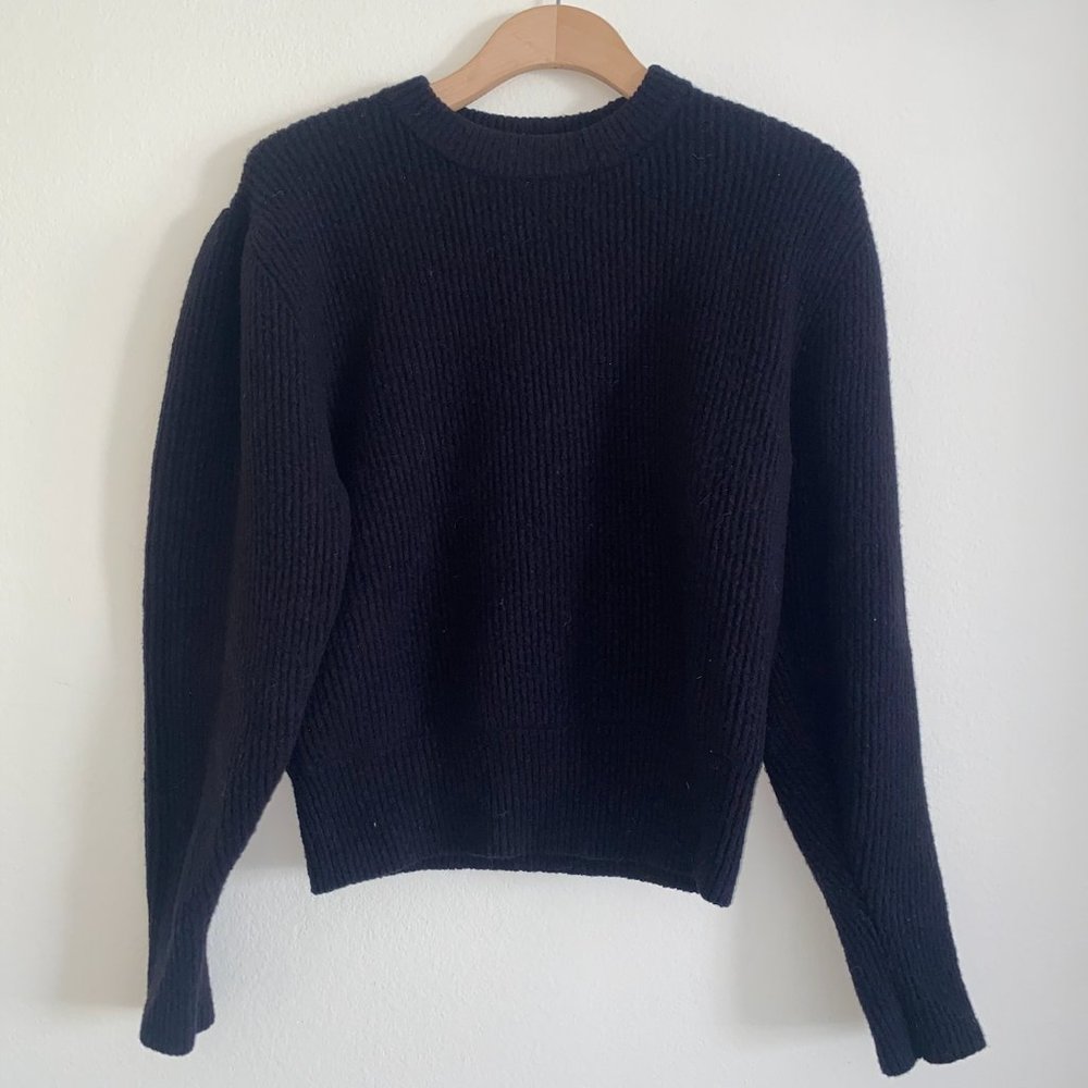 Black Ribbed Sweater with Puffed Sleeve M - & Other Stories